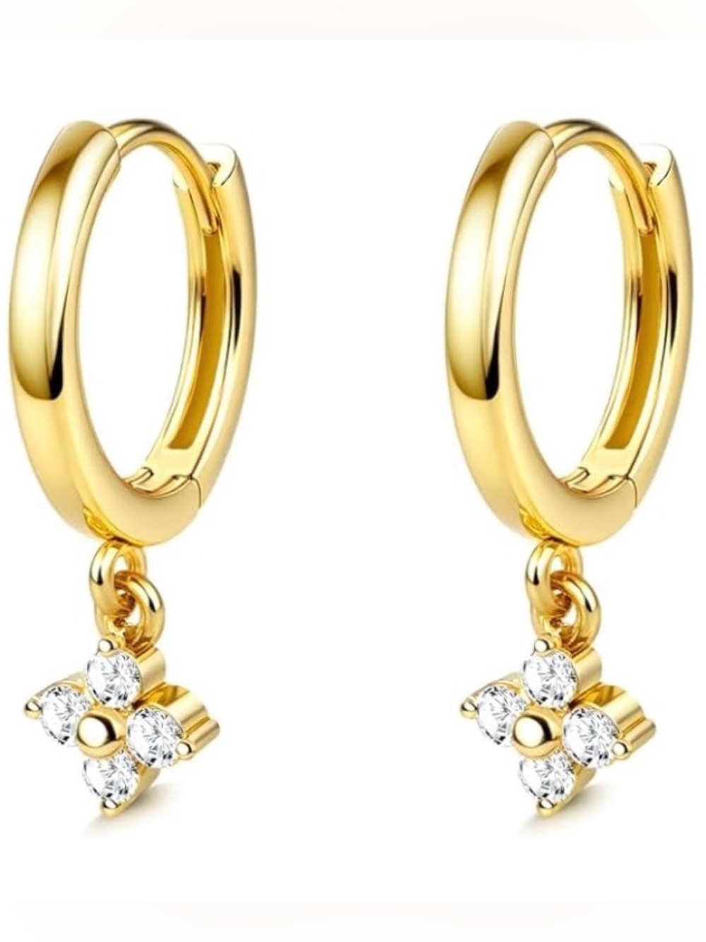 #174 Gold Plated Floral CZ Huggie Hoop Earrings